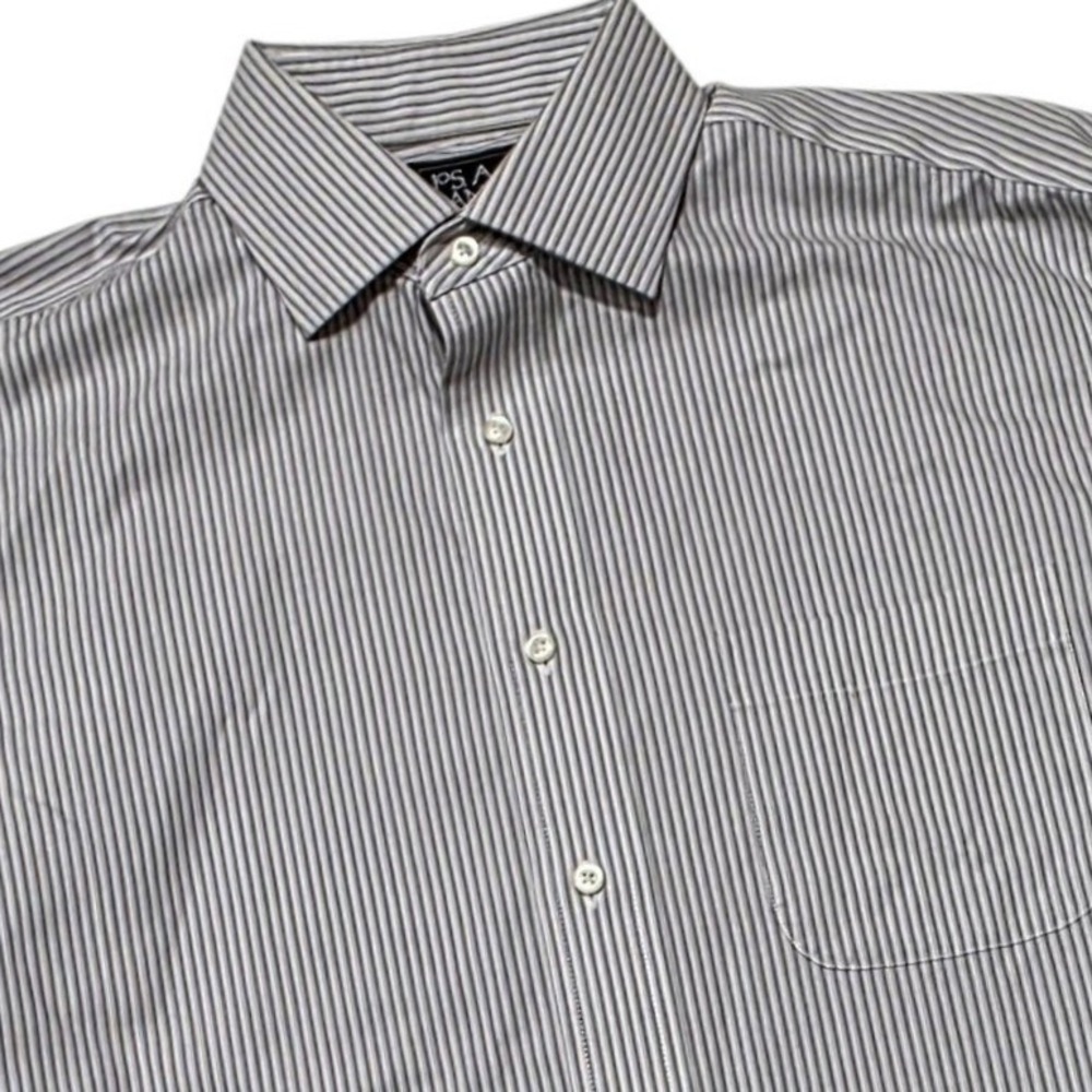 Jos. A. Bank Traveler Tailored Fit Shirt Mens 15.5 35 Gray Stripe Cotton French
